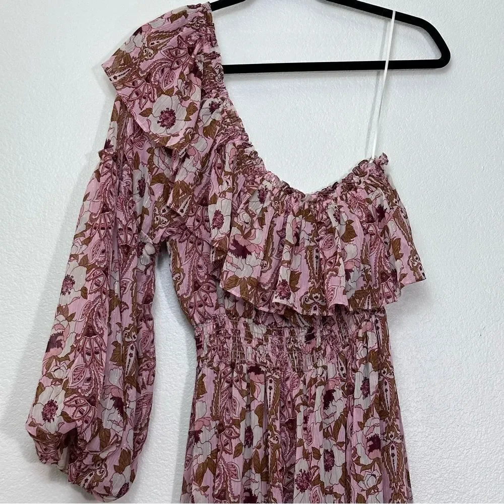 Misa Los Angeles Rumi One Shoulder Floral Asymmetrical Dress Size L